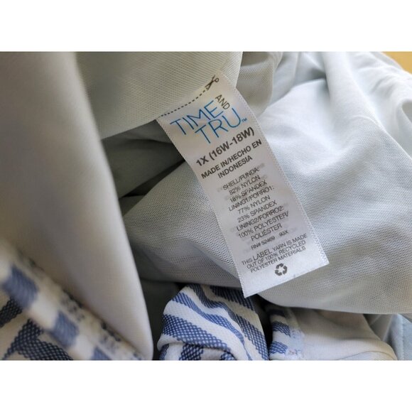 Time Tru Womens Swimsuit 1X One Piece Blue Stripe Plunge Bra Lined STR153E - Picture 10 of 11